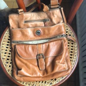 Genuine Roots leather shoulder bag purse tan